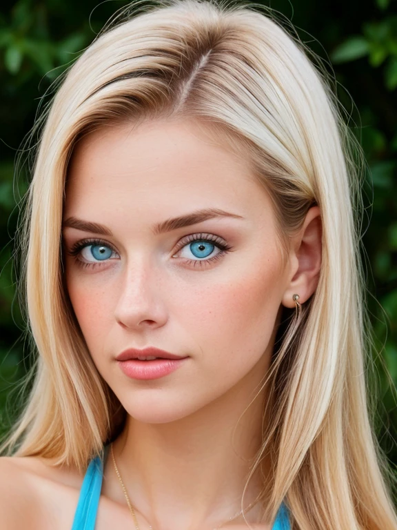 (American woman 25 years typical of beautiful suburbia, Linda: 1.2), blue eyes, blue contact lenses on her eyes, realistic perfect face, realistic skin, realistic pores, very blond hair, almost white blond hair, Looking at camera for selfie