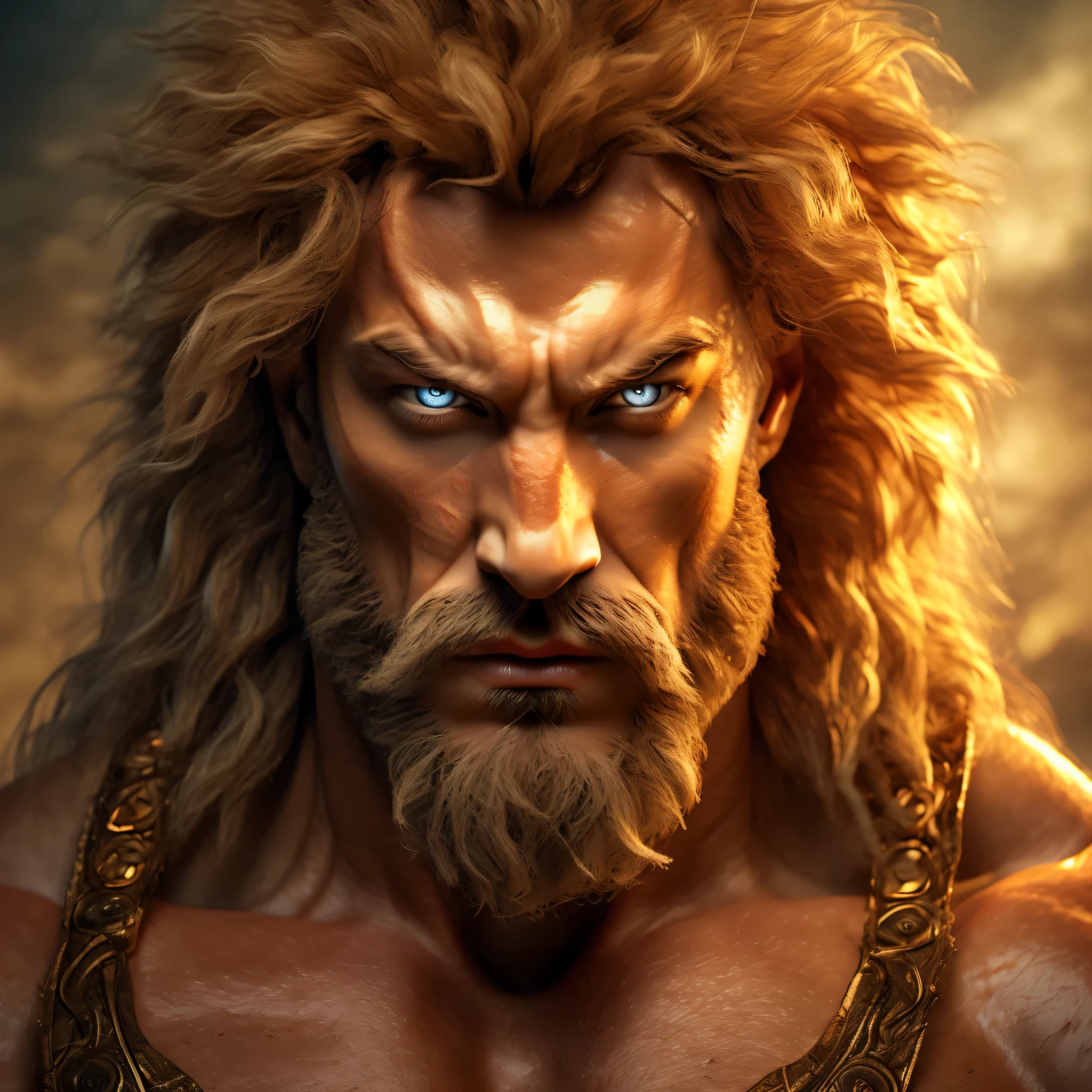 Hercules killing lion,heroic,Strong and muscular Hercules,lindos olhos detalhados,beautiful detailed lips,olhos e rosto extremamente detalhados,long eyelashes,pintura ultrafina,sharp focus,profissional,HDR,Ultra HD,studio lighting,Physically based rendering,cores vivas,Bokeh,Retratos