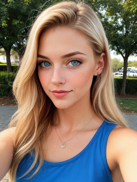 beautiful 18yo american supermodel, k pop, dance wear, sporty, looking at viewer, slender figure, blonde, detailed face, realistic eyes, detailed eyes, smiling straight at camera, fujifilm xt3