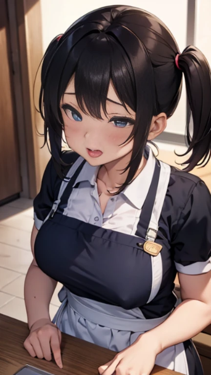 Ahegao、Cumming face、Married woman、(Easygoing、masturbation:1.2)、apron、short twintail hair