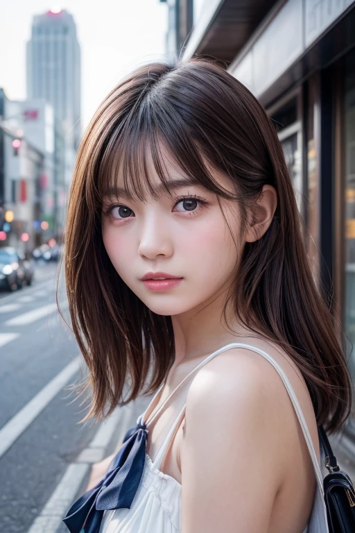 best image quality、8K、masterpiece：1.3))、Realistic high quality photos、highest quality、Cute Girl～well-groomed face、13 years old beautiful Japan girl、Photo of slim little girl model、beautiful girl model、若いjapanese girl、young and cute face、japanese girl、13-year-old female model、beautiful model girl、The innocent look of the girl next door、nice delicate face、brown hair、beautiful brown eyes、tear bag、drooling eyes、young body、NSFW,On the edge of the hustle and bustle, City of dull Japan , Where the city skyline can be seen in the background , Her seductive eyes are、Capturing the essence of retro anime. All facial features are、Rendering at an exceptional level of detail, Evokes the clarity and accuracy of classic 80s anime art. In this portrait, She embodies the spirit of Sailor Moon Style, It would be an exquisite tribute to the beloved era of retro anime. Photo taken by Elliott Lee with Nikon Z6 and Prime 85mm lens. Award-Winning Photography style, Fine art, 8K, ultra hd, super resolution. --v5 --q2、See-through