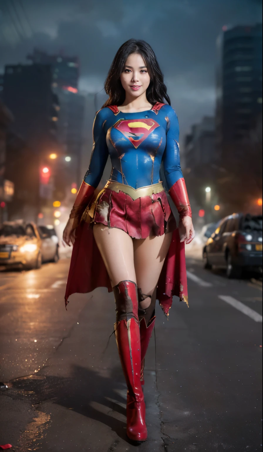 no background、(((Wear black tights on your beautiful legs.torn、Tattered、being destroyed)))、(((stretch your legs、tall、Legally express the beauty of your smile)))、((((Get the most out of your original images)))、(((supergirl costume、torn、Tattered、being destroyed)))、(((beautiful hair)))、(((I&#39;m in pain)))、(((Legs must be worn with black tights)))、(((must wear red boots、being destroyed)))、((Highest image quality、8K))、((highest quality、8K、masterpiece:1.3))、(((keep background )))、clear focus:1.2、beautiful woman with perfect figure:1.4、Full of scars、bloody、?????????????、slender abs:1.2、wet body:1.5、Highly detailed face and skin texture、8K