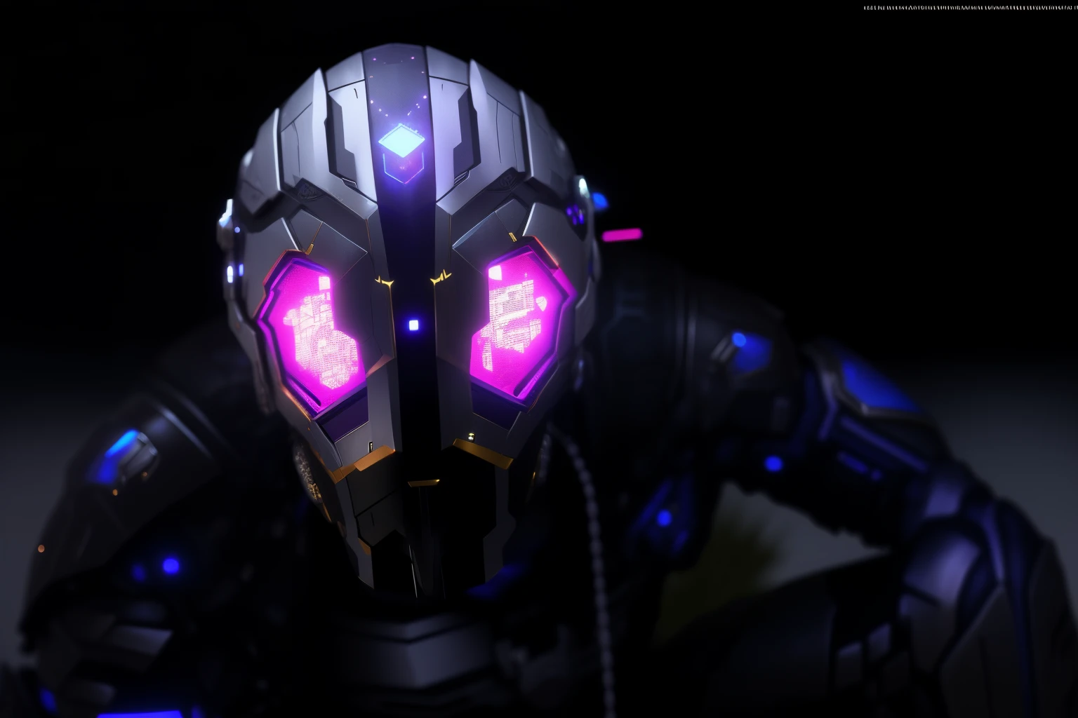 Hombre arafed con un casco con ojos brillantes y un casco puesto., ojos brillantes en el casco, metallic and shiny eyes, Traje espacial detallado LED, Casco cyberpunk, Avispa cyborg cyberpunk, Tocado cyberpunk, cyber japan armor, casco sintetizador modular, LED - Armadura iluminada, avispa cyborg biopunk, traje ciberpunk, Garrus Vakarian de Mass Effect, Sombra de Overwatch