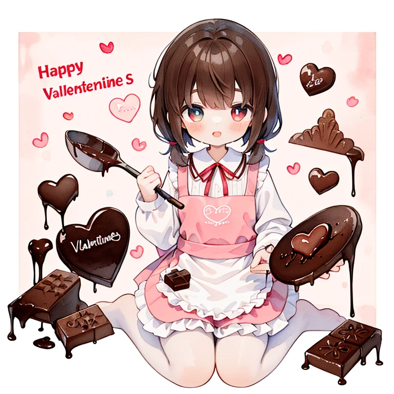 (PastelColors:1.3)、(Cute illustration:1.3)、(watercolor paiting:1.1)、Background with、1girl in、Smile with open mouth、Beautifully detailed、Moya、colourfull、marble、Particles of light、patterns、(Cute backgrounds:1.3), (Highly detailed fine touch:1.3), ///, Short hair, (Full body:1.3), transparent watercolor、girl、Jewel Eyes、Beautiful arrangements and motifs、Depth of bounds written、anime art、8K、detailed、Valentine、lots of chocolate、stylish decoration illustration、limited palette、chocolate around the illustration、Handmade Chocolate、red ribbon、brown hair、twin tails、red ribbonで髪を結ぶ、apron、brown and red image、可likeい、red eyes、chocolate on the face、holding a spatula、hold a bowl、Making chocolate、Valentineチョコレート、赤いheart、heart、Sparkling、like、love love、kitchen、Upper body、whole body、可likeいapron
