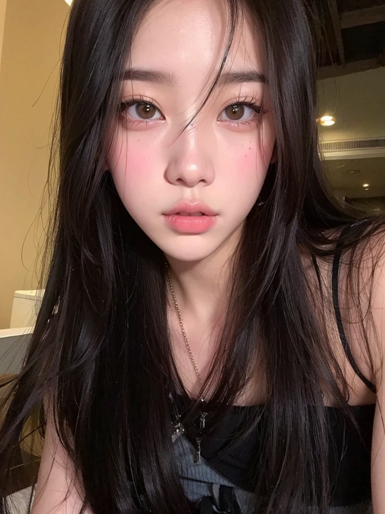 Hay una mujer con el pelo largo posando para una foto, jennie rosa negro, ulzzang, muchacha coreana, Jisoo de Blackpink, jisoo de blackpink, dilraba dilmurat, Young cute pale asian face, jaeyeon nam, heonhwa choe, joven y adorable rostro coreano, hermosa mujer surcoreana, pale korean adorable face, con cara linda - fina