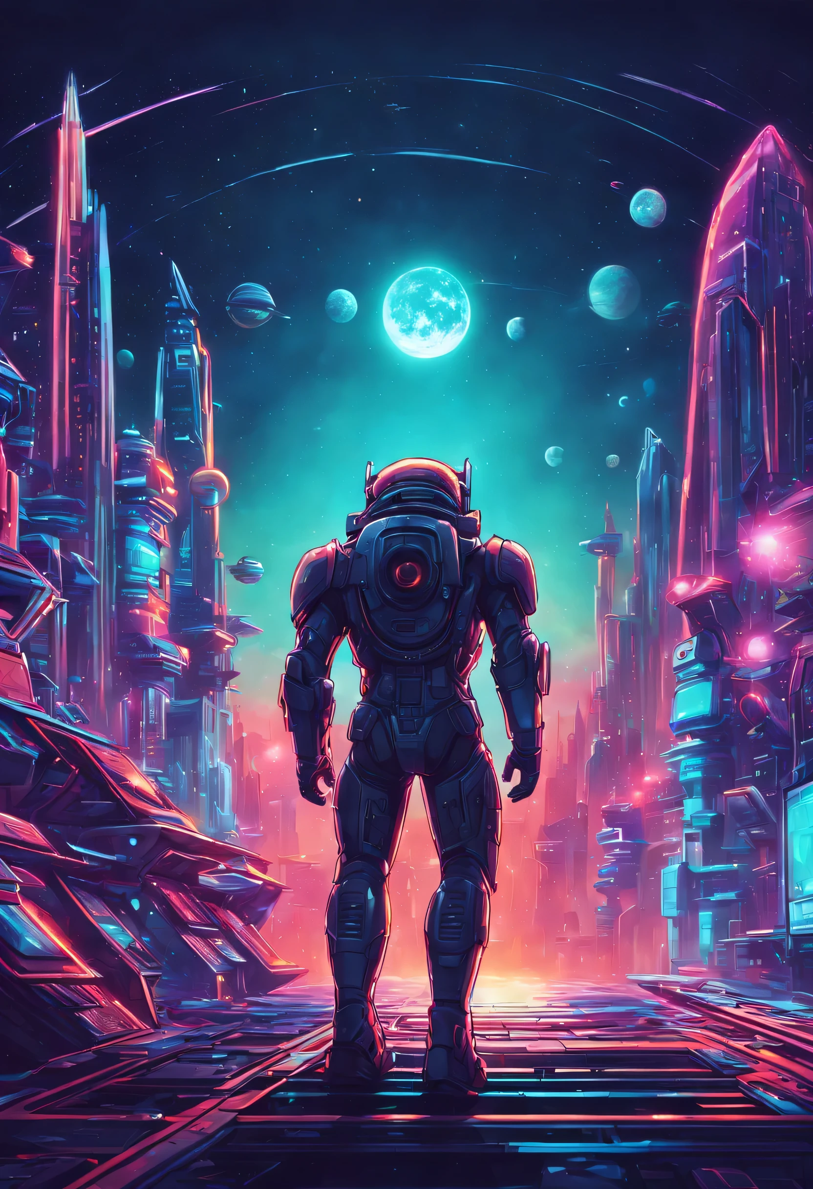 space futurista style neon futurista style Digital illustration of dan mumford, Sphinx Superhero Catman, Cerveja, futurista world, Mundo ciberpunk, corpo todo, Dynamic Posture, Bright neon tech outfit, cybernetic enhanced, Cinematic Scifi, ultra detalhado, Intricado, profissional, Fotorrealista hiper-realista, photographic, realismo, Filme 35mm, dslr, Estilo Cyberpunk, ciborgue style, filme ainda, Filme ainda, ciborgue style, ciborgue . futurista, alta tecnologia, luzes de neon, futurista cities, vibrante, altamente detalhado . outer space, cosmic, estrelas, Planetas, futurista spacecraft, altamente detalhado