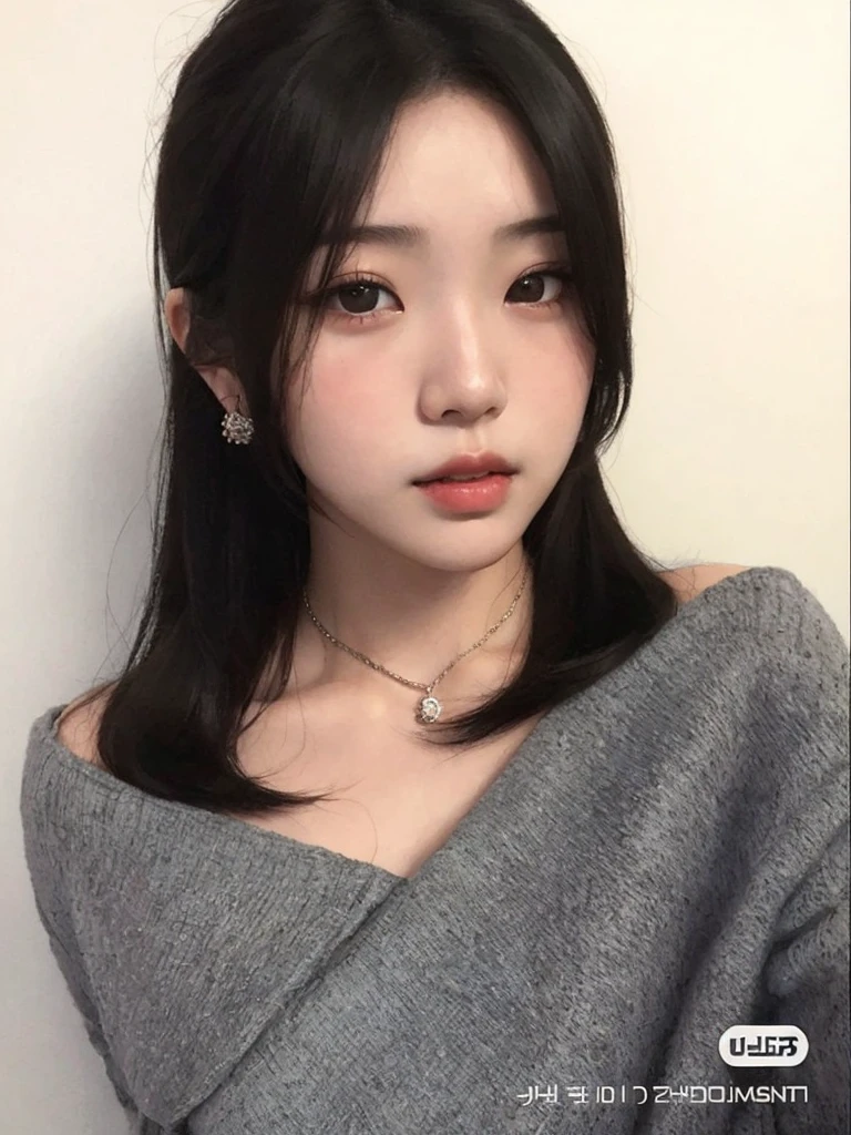 Un primer plano de una mujer con un collar en el cuello, ulzzang, muchacha coreana, joven y adorable rostro coreano, Jinyoung Shin, Young cute pale asian face, jaeyeon nam, pale korean adorable face, Southeast Asian with round face, hermosa joven coreana, el corte de hime, hermosa joven coreana, hermosa mujer surcoreana, pelo cortado hime negro