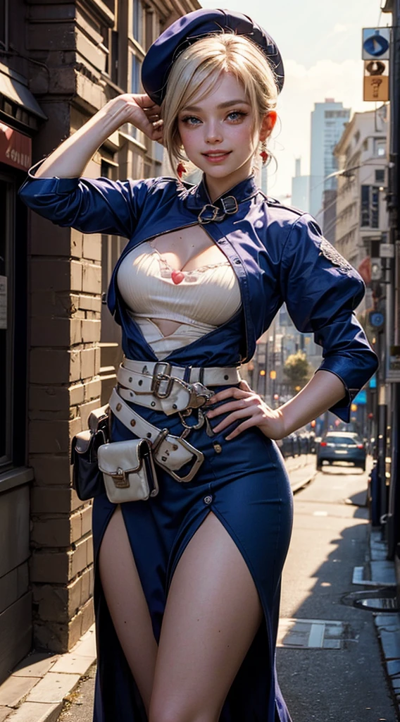 (masterpiece,stunning girlfriend, (standing:1.1), dynamic pose, heart shaped face, elegant face, beautiful face, highly detailed face, highly detailed skin, skin pores, subsurface scattering, realistic pupils, loving smile, looking at viewer, full face blush, full lips, detailed background, depth of field, atmospheric perspective, volumetric lighting, sharp focus, absurdres, realistic proportions, good anatomy, (realistic, hyperrealistic:1.4), 16k hdr,
(masterpiece, best quality:1.2), cowboy shot, solo, 1girl, coco adel, grin, looking at viewer, beret, sunglasses, t-shirt, skirt, jewelry, belt, bandolier standing in street, steampunk city, tall buildings