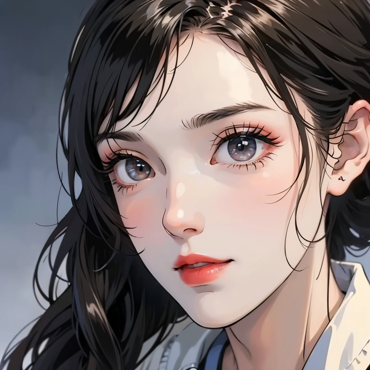 A handsome man, his name is wolf he has dark beautiful skin white eyes and black long hair with dreadlocks, has a scar in the eye and its missing an ear