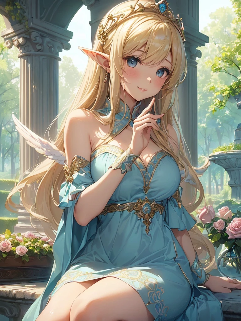 highest quality、Highest image quality、But Tarpeace、Super beautiful elf beauty((24-years-old、vest bust、big bust、bust 90,beautiful blue long ironed hair、blonde、globe、kissをしようとする、kiss💋、kiss、Sexy means、、slender、Close-up、Esbian、beautiful tiara、High quality、beautiful art、background spectacular scenery、great work、visual art、Depth of bounds written、blue sky、elf ears、、magic of light、space knight、harp melody🎵、A happy smile、gentle light、、Beautiful legs that are gentle on the skin、、、Number of fingers to achieve precise finger movements、ticker beautiful decoration、elegant、mystical field under the flower garden、marble columns, beautiful dressy、byzantine art、marble dome、art nouveau、temple of time、sundial、、A sexy is 1.3,巨大なglobe、Renaissance painting、Raphael's paintings、golden ratio、Renaissance architecture、Palace garden、rose garden、Forest、forest、beautiful dress、Low - Angle、Close-up、(big angel wing)、magical gentle light
face_close-up,kiss❤️赤薔薇、White Rose