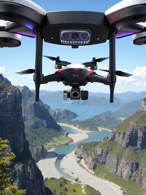 Futuristic high tech drone, high detail, multiple cameras first person viewer drone