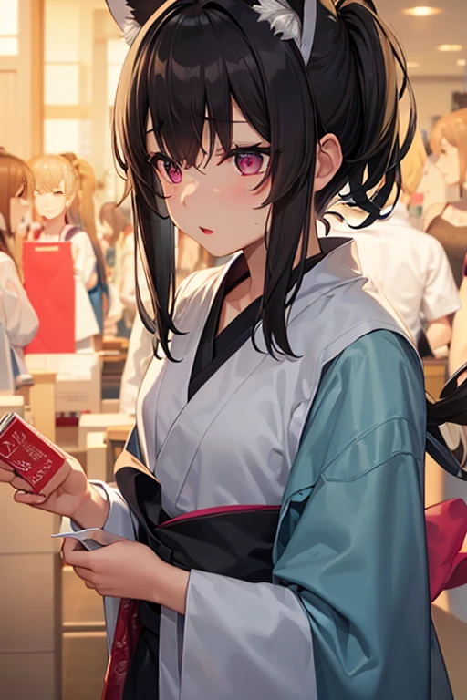 {{{{femboy、fake girl、flexible、thin、flat chest、Poor chest、sloped shoulder、share、bulge、junk、package}}}}、{{thinウエスト}}、{{black hair、blunt bangs、half updo、short hair、White and black kimono、clear face、expressionless、red lipstick}}