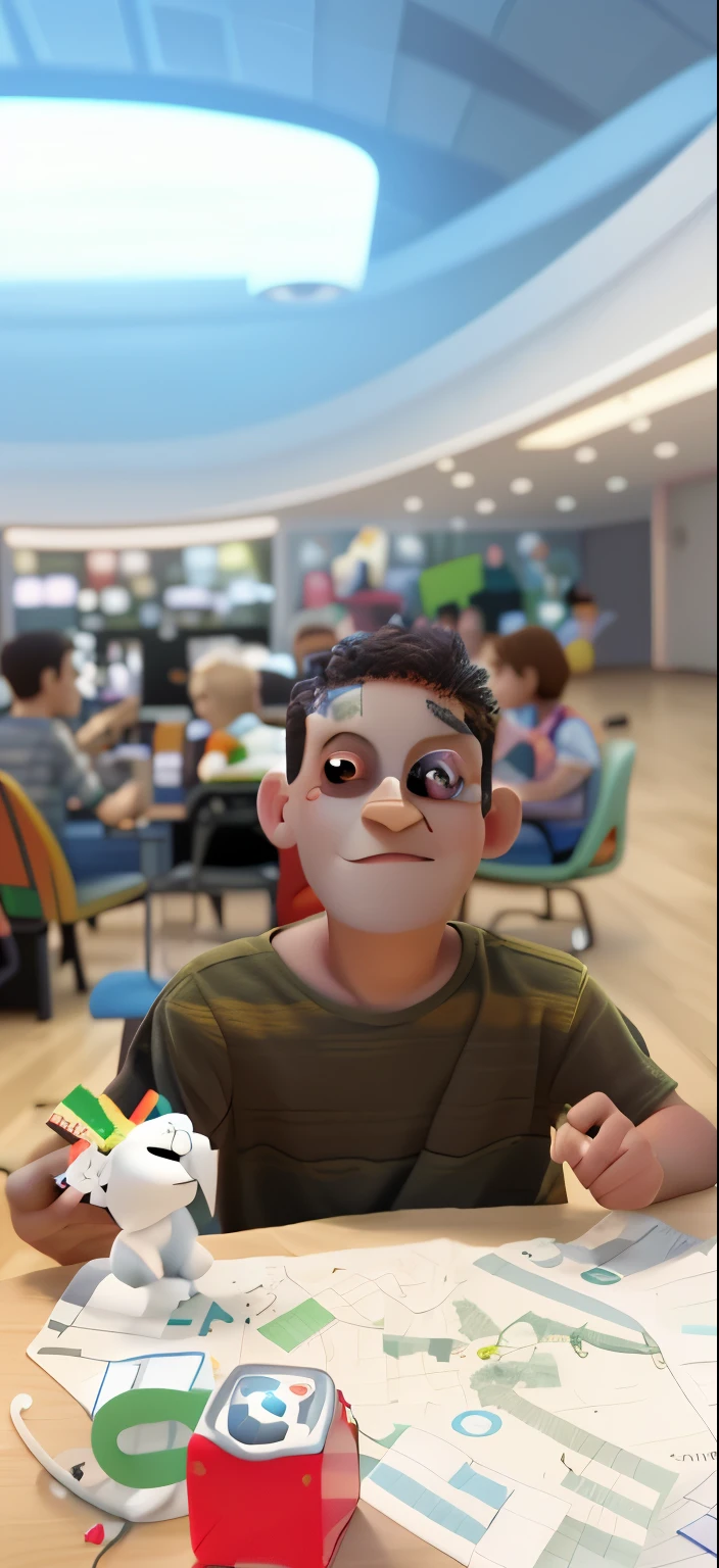Use minha foto transforme inspirando na 3d Pixar ART, adding a Rubik&#39;s Cube in the hands and a giant Rubik&#39;s Cube behind the character, create the title: "Israel 11 anos"