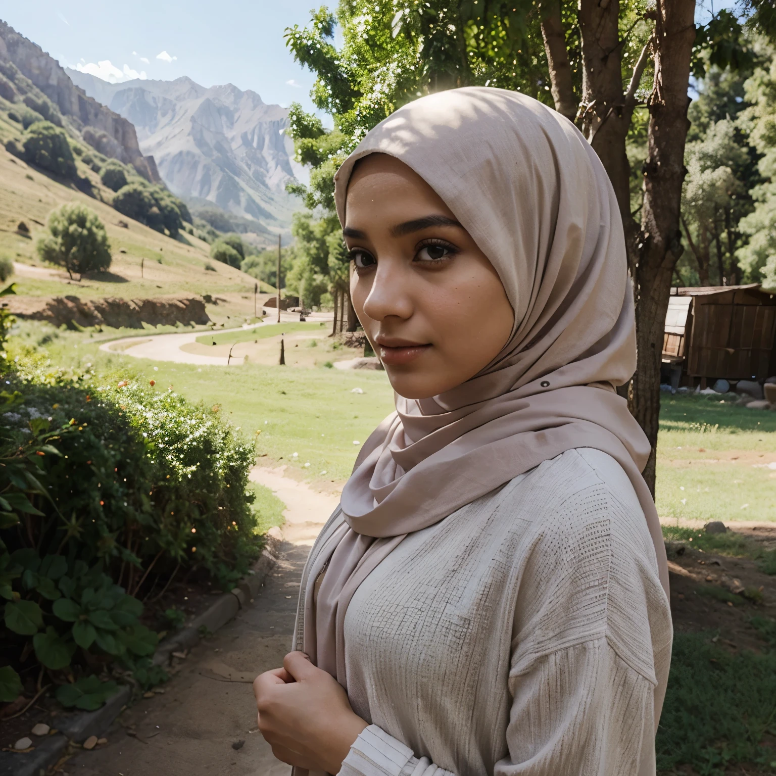 I woul like to get image og a beautiful Muslim girl with hijab in a beautiful valley