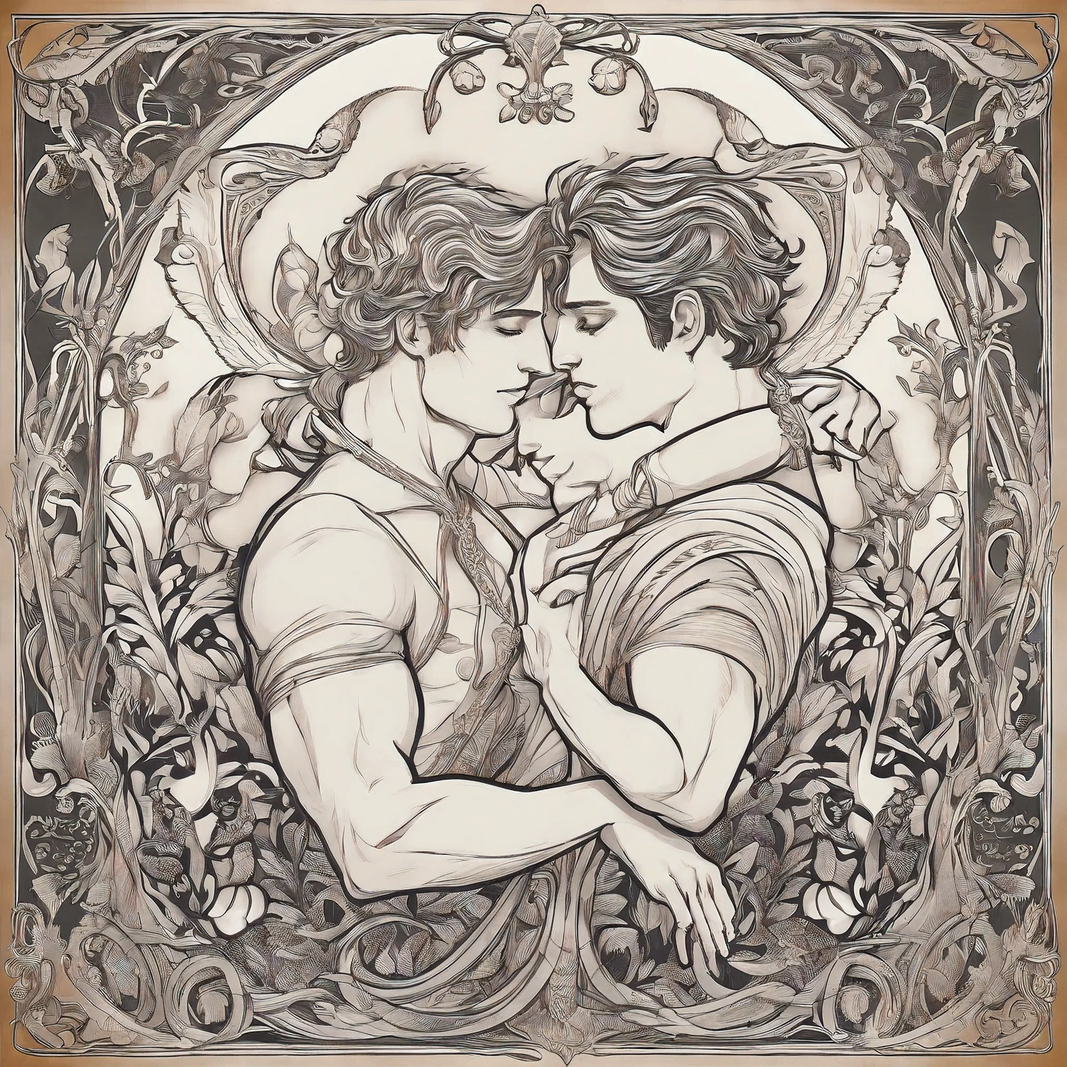 gay, men, bar, dim llight, leather, half naked, charcoal, pencil. drawing, underground paper, kissing