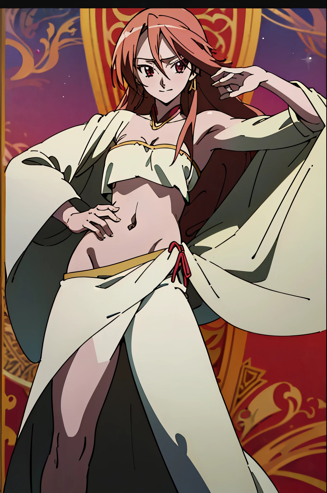 ((Chelsea)), (white robe), ((belly dancer)), (rich), (gold), (arabian clother), ((anime)), half-naked, official art, unity 8k wallpaper, ultra detailed, beautiful and aesthetic, High quality, beautiful, masterpiece, best quality, detailed face, detailed feet, palace background