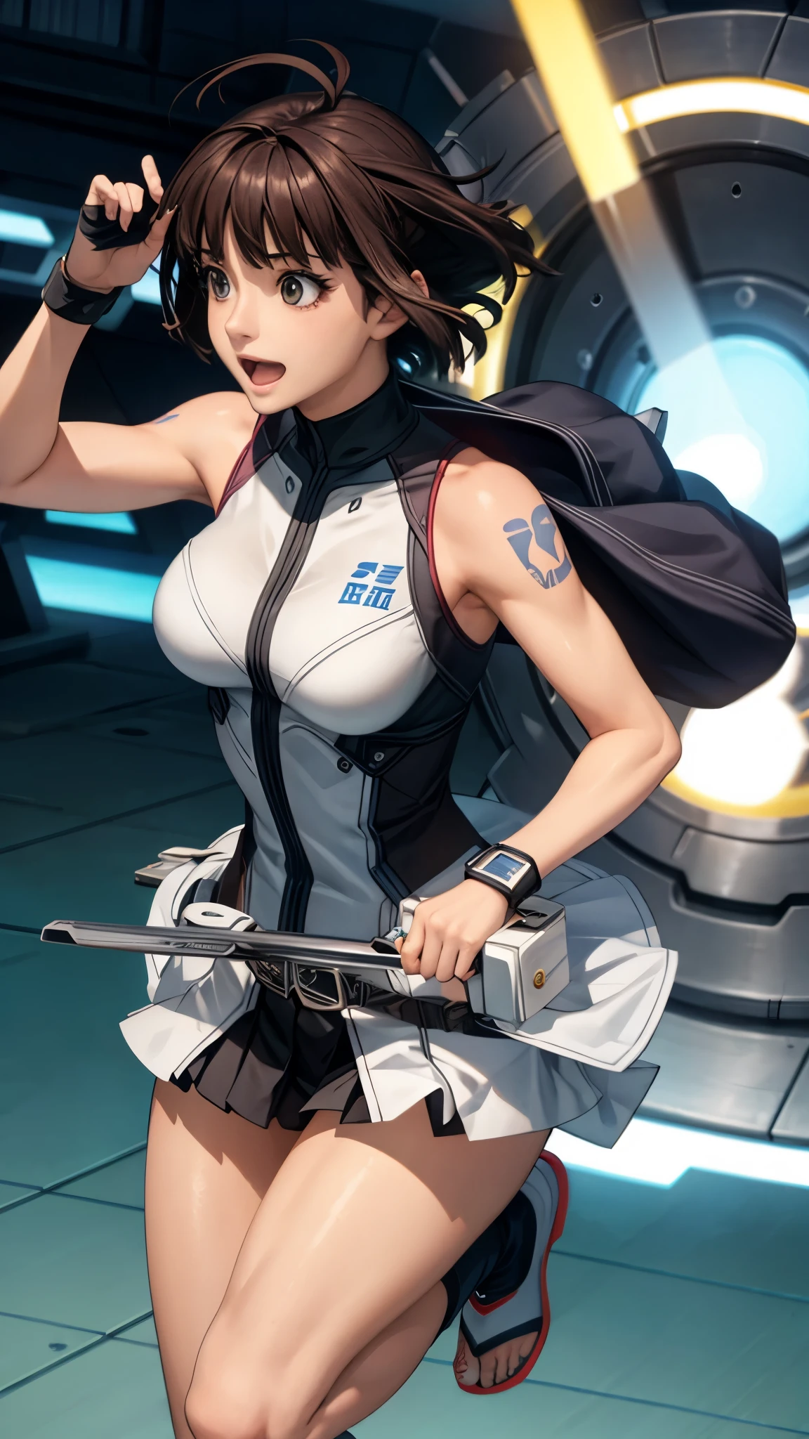 woman,20-year-old,,city,night,white tight miniskirt bodysuit,(Harada Makoto),open mouth smile
