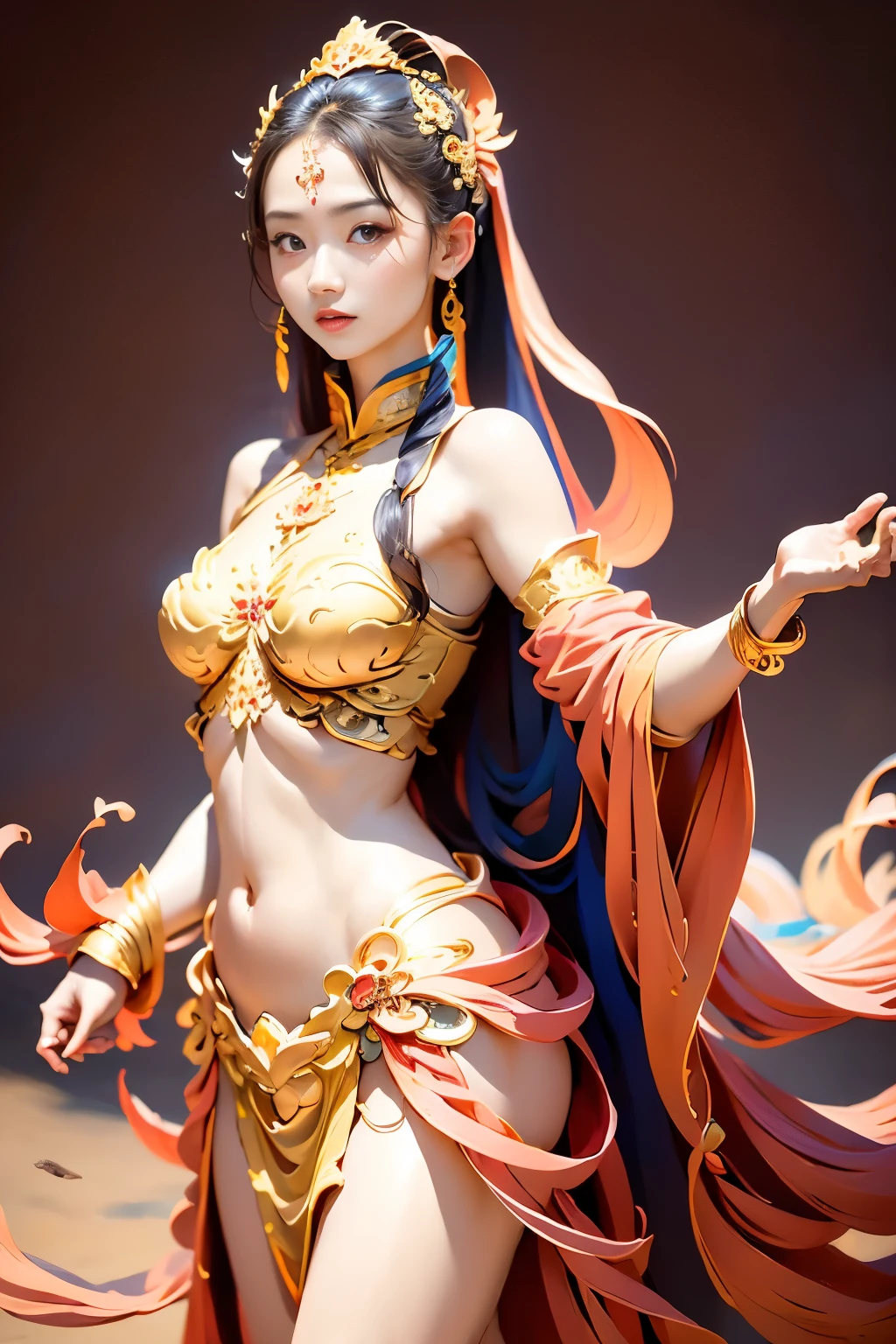 Masterpiece, (best quality: 1.3), super high resolution, original photos, detailed skins, beautiful lighting, (realistic, realistic: 1.4), 1girl, Dunhuang, Gobi Desert