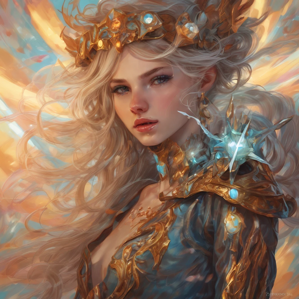 (retrato),tiro de vaquero, retrato of a female elf,A unique combination of fantasy and futuristic mechanical themes.,((Showing off her charming beauty while holding a mechanical gemstone wand and casting lightning magic.))。Sus rasgos faciales son muy hermosos,Orejas puntiagudas y ojos encantadores.,Complementa el cabello suelto。The costume he wears combines traditional elf clothing with modern mechanical elements..,Symbolizing the intersection of magic and technology.。El fondo combina un bosque misterioso con sutiles elementos futuristas.,Enhanced with unique themes。His confident and powerful expression.,Capturing the grace and power of mythical spirits。International Superstar Model Exhibition, psychedelic stage,ethereal atmosphere, (anatomically correct, Maquillaje facial exquisito , cara bonita, proporciones perfectas de la cara),(Detalles faciales avanzados:1.1),realismo,movie lighting, Sony FE , gran angular, Perspectiva en primera persona, 8k, Ultra High Definition, obra maestra, acura, piel texturizada, Alto detalle, Mejor calidad, premiado,fotografiado desde la distancia,Sentido de la distancia