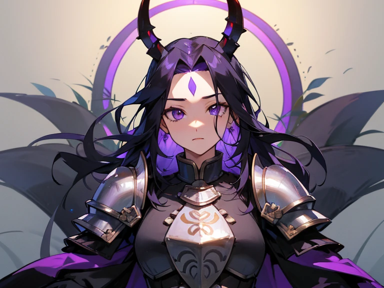 Emperor Armor from Armored Warriors,color is black,The texture is purple,And there is a word "rice" surrounded by a circle on the chest.,The face has two V-shaped eyes,There is a pair of long horns on the forehead。