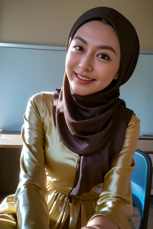 ((malay beatiful girl:1.3)) ((baju kurung:1.4)),floral pattern baju kurung, ((high school)), ((in the class room:1.3)) ((thin satin fabric:1.4)) ((random sexy pose:1.3)) ((sweaty:1.5))((face is flushed:1.4)) (medium breasts:1.4)) ((close-up:1.2)) best quality,masterpiece,ultra high res,(photorealistic:1.4),raw photo,(Authentic skin texture:1.3),(film grain:1.3),panorama,character portrait,very wide shot,narrow waist,cowboy shot,(in the dark, deep shadow, low key, cold light,) night,dust,Tyndall effect,(expression),1girl,beautiful detailed eyes and face,white jabot,brown eyes,((brown hair:1.2)) ((full body:1.3)) ((smile:1.3))