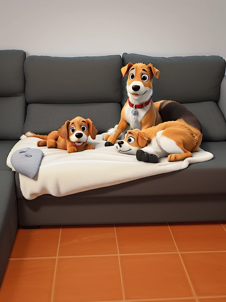 two dogs on the sofa, estilo disney pixar, alta qualidade, boa qualidade