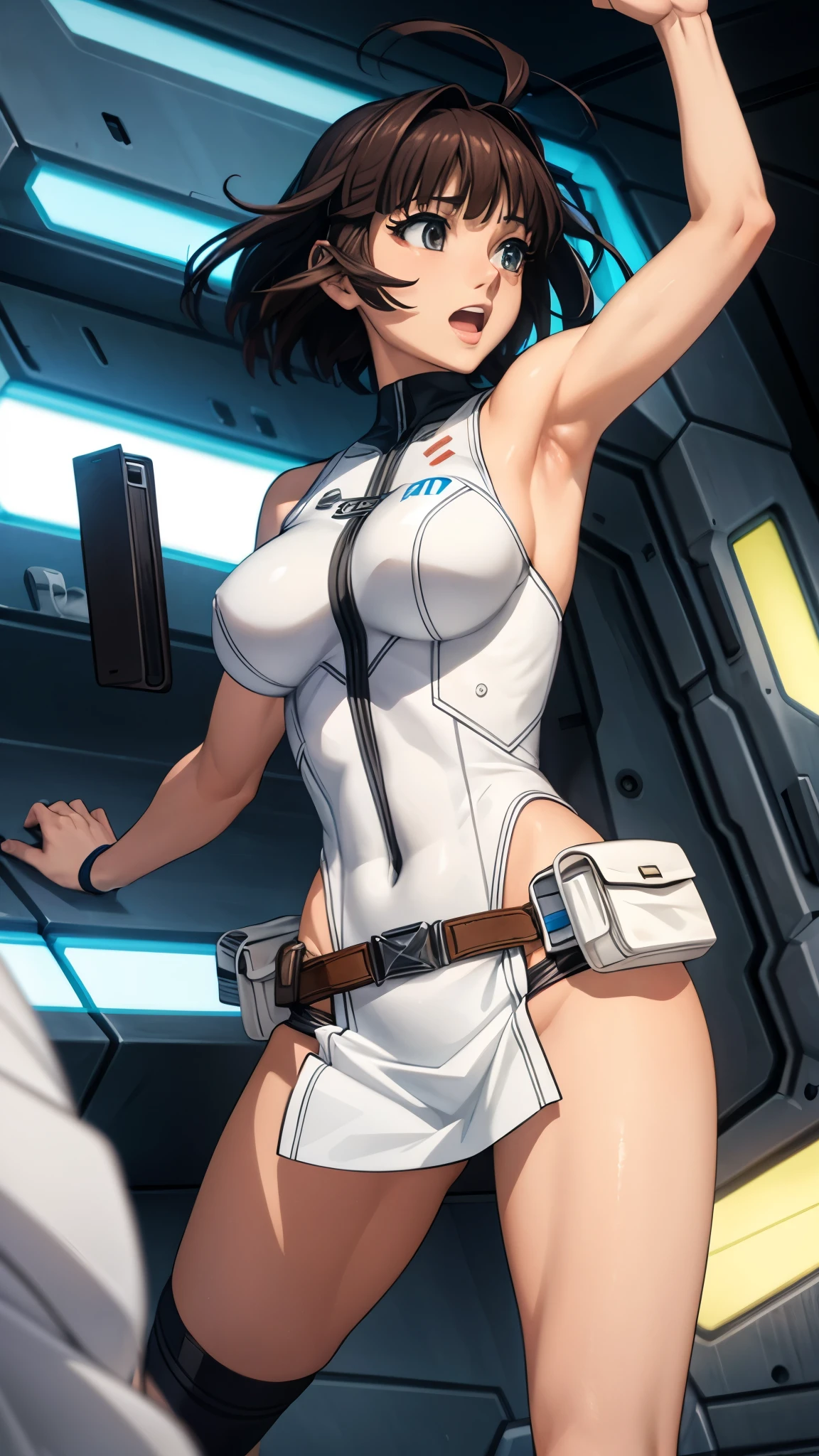 woman,20-year-old,,city,night,white tight miniskirt bodysuit,(Harada Makoto),open mouth smile,See-through