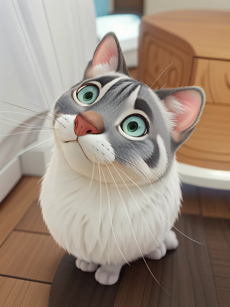 Uma gatinha, olhos azuis, estilo disney pixar, boa qualidade