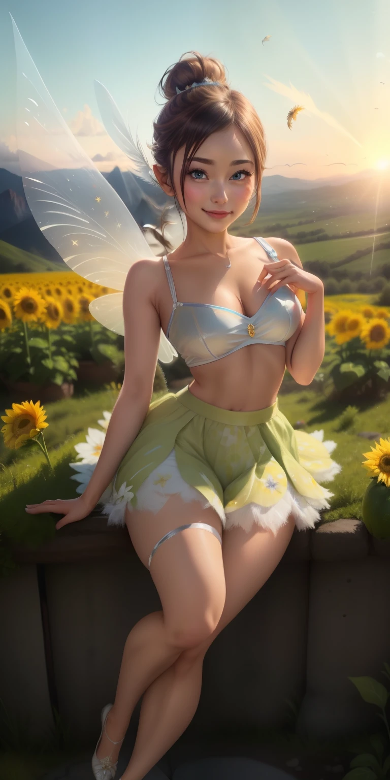 (Tinker Wife:1),Tinker Bell、mini skirt、clear feathers、spread legs,show white panties,are flying、beautiful woman、 smile, cute, cute pose, looking at the viewer, thick thighs, single hair bun hair, ponytail hair, (Strapless Green Dress:1),grassland、flower garden、sunflower、 (fairy wings), are flying, (chest focus:1.2), From above,
(realistic:1.2), (realism), (masterpiece:1.2), (highest quality), (Super detailed), (8K, 4K, Complex),(full body shot:1),(cowboy shot:1.2), (85mm),particles of light, lit, (very detailed:1.2),(detailed face:1.2), (Gradation), software, colorful,(fine eyes:1.2),
(detailed landscape, in a glass bottle:1.2),(detailed background),detailed landscape, (dynamic angle:1.2), (dynamic pose:1.2), (third law_composition:1.3), (Action range:1.2), wide shot, dawn, alone,