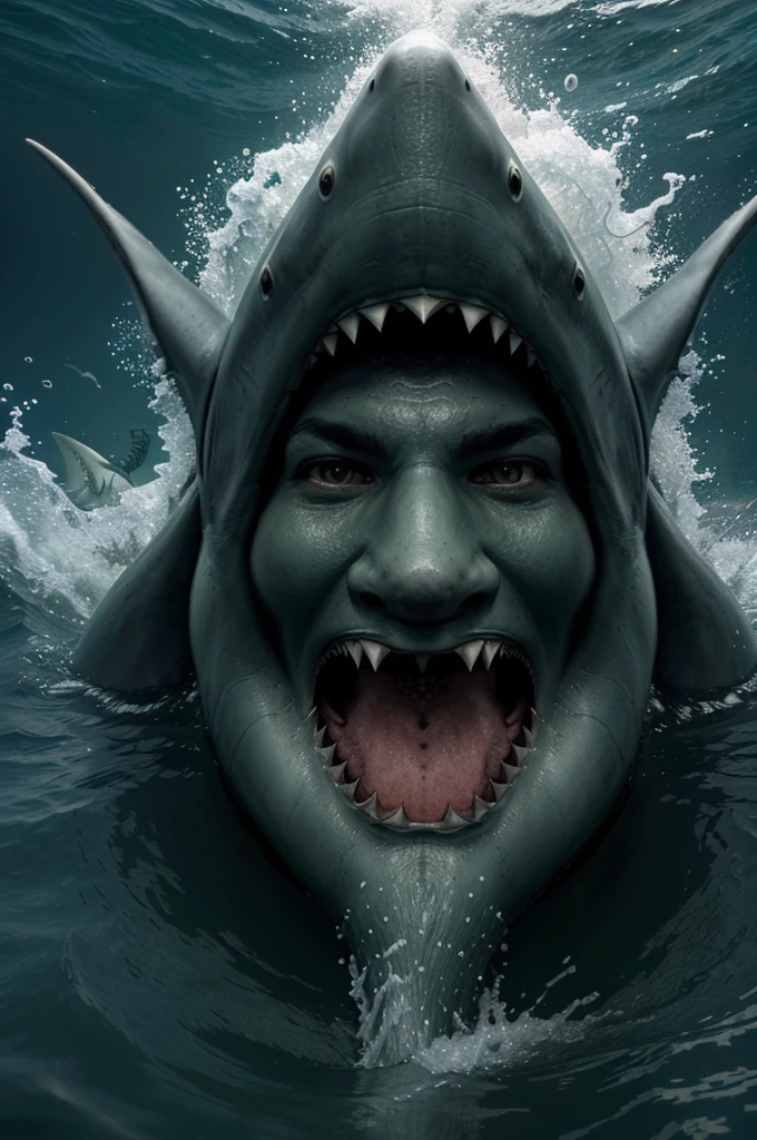 there is a shark with a green pakistani army hat and a shark in the water, internet cable under sea in the shark mouth, cg art, incredible depth, anthropomorphic shark, ww3, ww 3, official illustration, portrait shot, naval background, underwater combat scene, militaristic, 3 d epic illustrations, closeup portrait shot, amazing depth, official artwork, world war three, panzer, official art, sea enemies