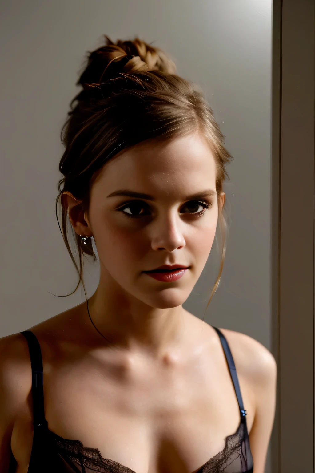 nsfw, Emma Watson, bathroom, lingerie, (Sanfte Hintergrundbeleuchtung), realistisch, Meisterwerk, highest  quality, Blendenfleck, [[chromatische Aberration]],Bester Schatten, Fotorealismus, Hyperrealismus