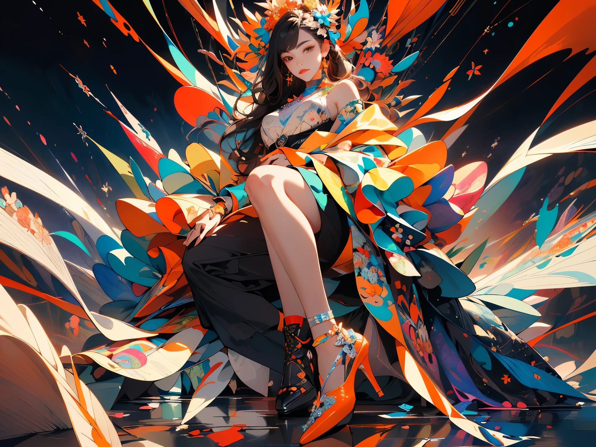 (masutepiece, of the highest quality, Best Quality, Official art, Beautiful and aesthetic:1.2), (1girl in:1.3), Extremely detailed,(Fractal Art:1.2),Colorful,highest details,(Zentangle:1.2), (Dynamic Pose), (Abstract background:1.5), (Congressional Dresses:1.2), (Shiny skin), (Many colors:1.4), Upper body, Thin gauze, Off-the-shoulder, blooming flower field, Glowing skin, lightsmile, Camel toe, Sexy, Bust, nakeness,From below,Ass Up wAIT