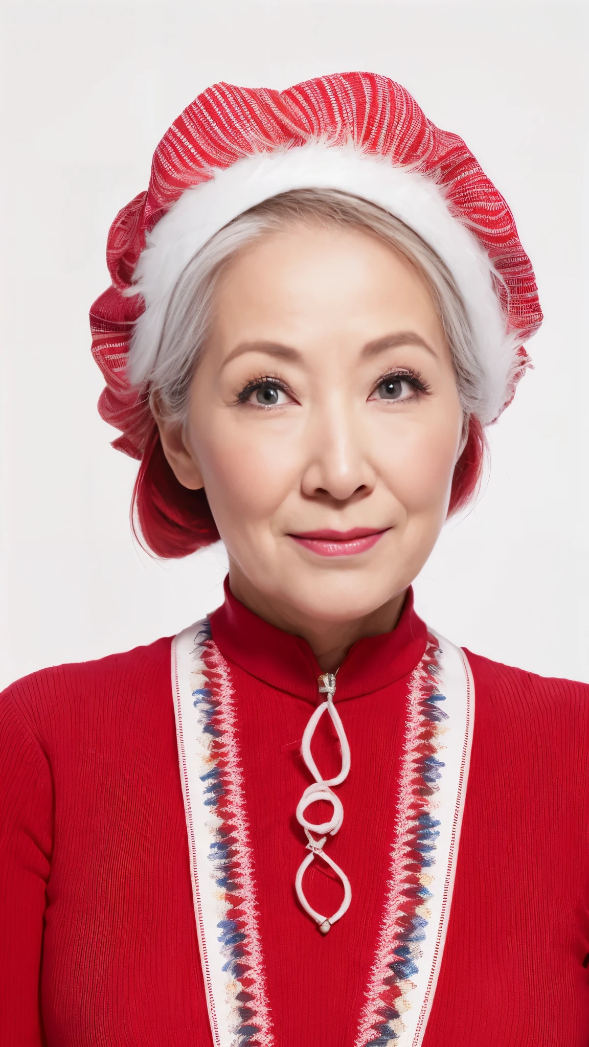 (((Sharpen))), (((alone))), (((perfect anatomy))), bright red lips, Elderly, pure white background, gravure, Straight down your arms, facing the front, ((Center your face on the screen)), describe the lips correctly,red lips, flashy makeup, from the chest up, table top, highest quality, super detailed, realistic, super detailed細なスキン, (1 Japanese mature woman), (positive), 95 years old, huge breasts, Mature Woman Politician, Glamour, Sexy, pure white skin, looking at the viewer,