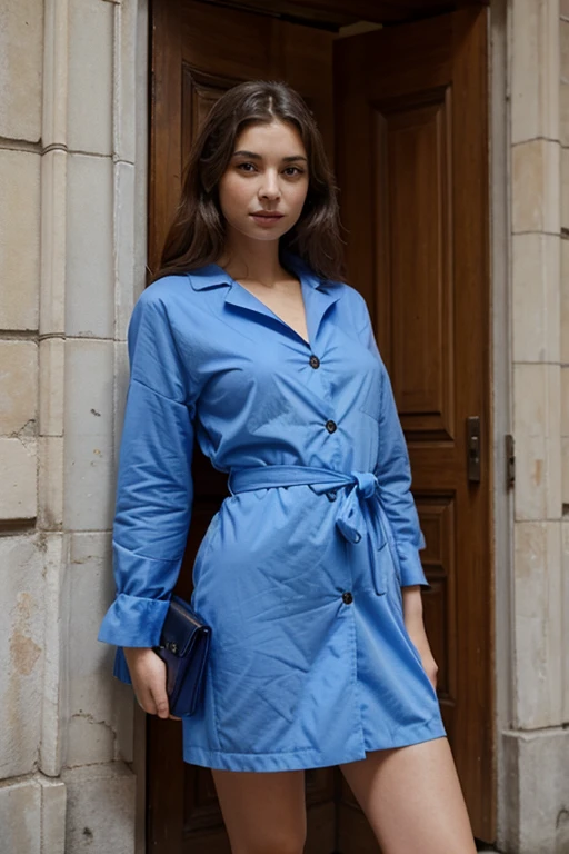 JEUNE FEMME, corp entier, robe bleu
