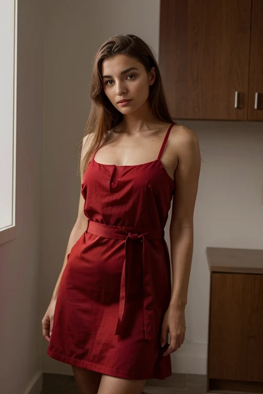 JEUNE FEMME, corp entier, robe rouge
