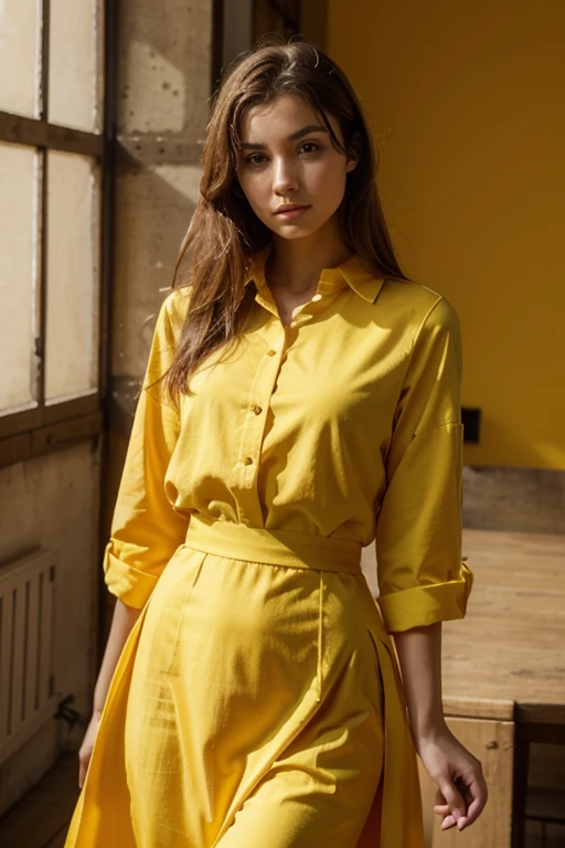 JEUNE FEMME, corp entier, robe jaune