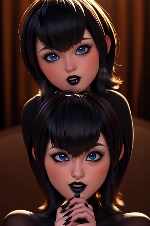 ((Mejor calidad)), ((obra maestra)), (detallado), cara perfecta, ojos azules, cabello negro corto con flequillo estilo bob labios voluminosos nariz respingada belleza extraordinaria y muy detallado