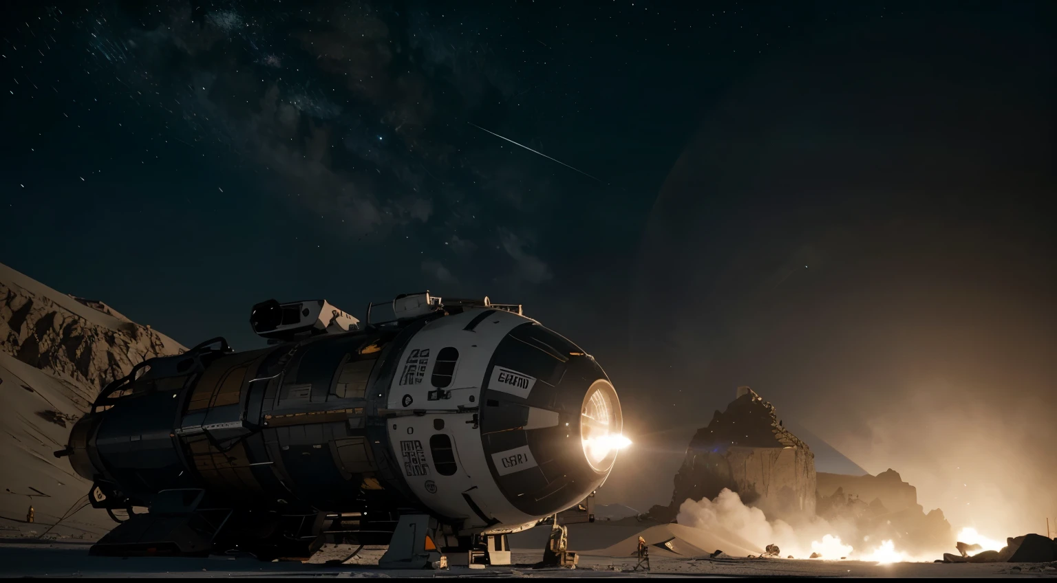 Photo of a ultra realistic NASA expedition, astronauts, bright light, cinematic lighting, battered, low angle, 8k ultra HD, hyper realistic, focused, extreme details, unreal engine 5, cinematic, masterpiece, for all mankind series inspired