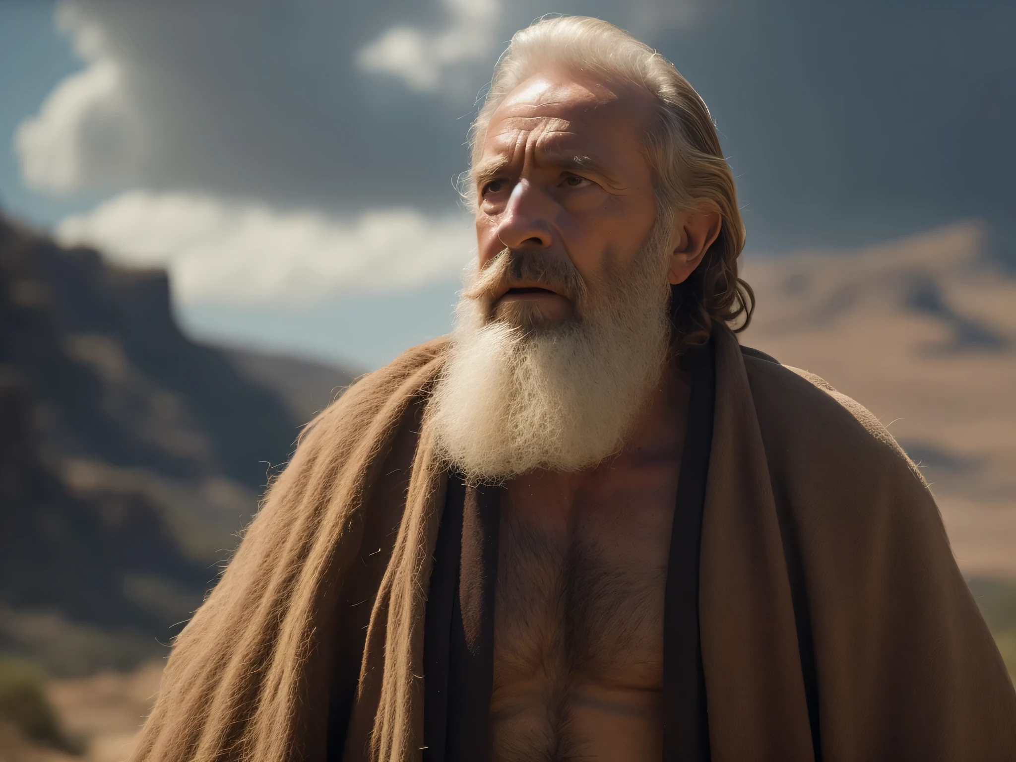 Homem arafed com uma longa barba e uma barba branca, biblical epic film, barba grisalha, filme still de deus da guerra, Filme 8K ainda, filme 8k ainda, ele tem barba e cabelos grisalhos, Wise old man, ainda de um filme de fantasia, still do filme duna 2020, 2 0 2 1 cinematic 4 k framegrab