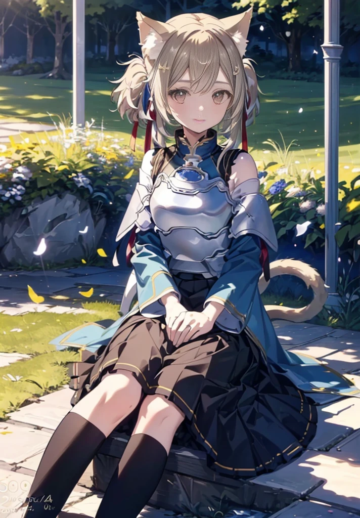 (photograph:1.3), high detail, silica_Aro, alone, smile, sitting, flower garden,looking at the viewer, crown of flowers on the head,, off shoulder sweater,mini skirt,White Knee High Socks,brown short boots,Cat ear,cat tail, (High praise, attractive, fascinating, exciting, nice, impressive:1.3), beautiful, (very detailed, high quality:1.3)