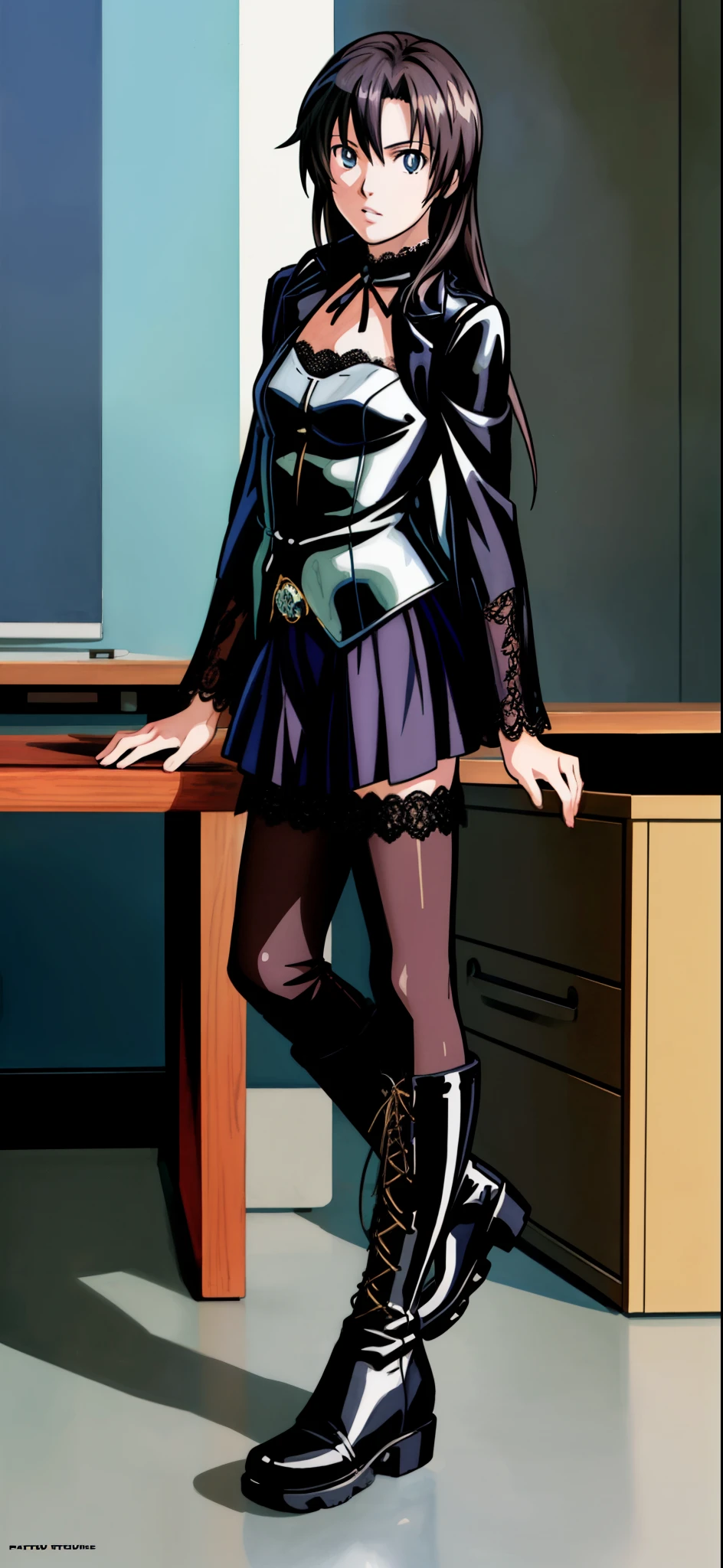 (highest quality,4K,8K,High resolution,table top:1.2), super detailed, (realistic,photorealistic,photo-realistic:1.37), beautiful girl,Perplexed,((black hair)),((long hair)),((gothic fashion)),((black glove)),((black lace-up long boots)),beautiful and fine eyes, beautiful detailed lips, highly detailed eyes and face, long eyelashes, realistic anime 3D style, Smooth anime CG art, Digital rendering by Makoto Shinkai, Moe anime art style, photorealistic rendering of an anime girl, Shinkai Makoto style, Cute anime girl visuals, realistic young anime girl, girl fan art, Created by Anime Artist'studio of.