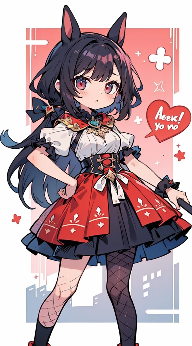 1 garota em, corpo todo, Design de personagem, ((Rabo de cavalo rosa solto com fita branca)), ((eyes are red)), (Olhos Zito sem luzes), ((Cara reta fria)), (Toupeira sob o olho direito), franja longa, Eyes are hearts, Lavagemcerebral, seios grandes e cheios, alta qualidade, Sacanagem, Magic Reform, Fato com fenda de borracha preta, Fishnet pantyhose, cintas-ligas, salto alto preto, plano amplo, Detailed arrest background