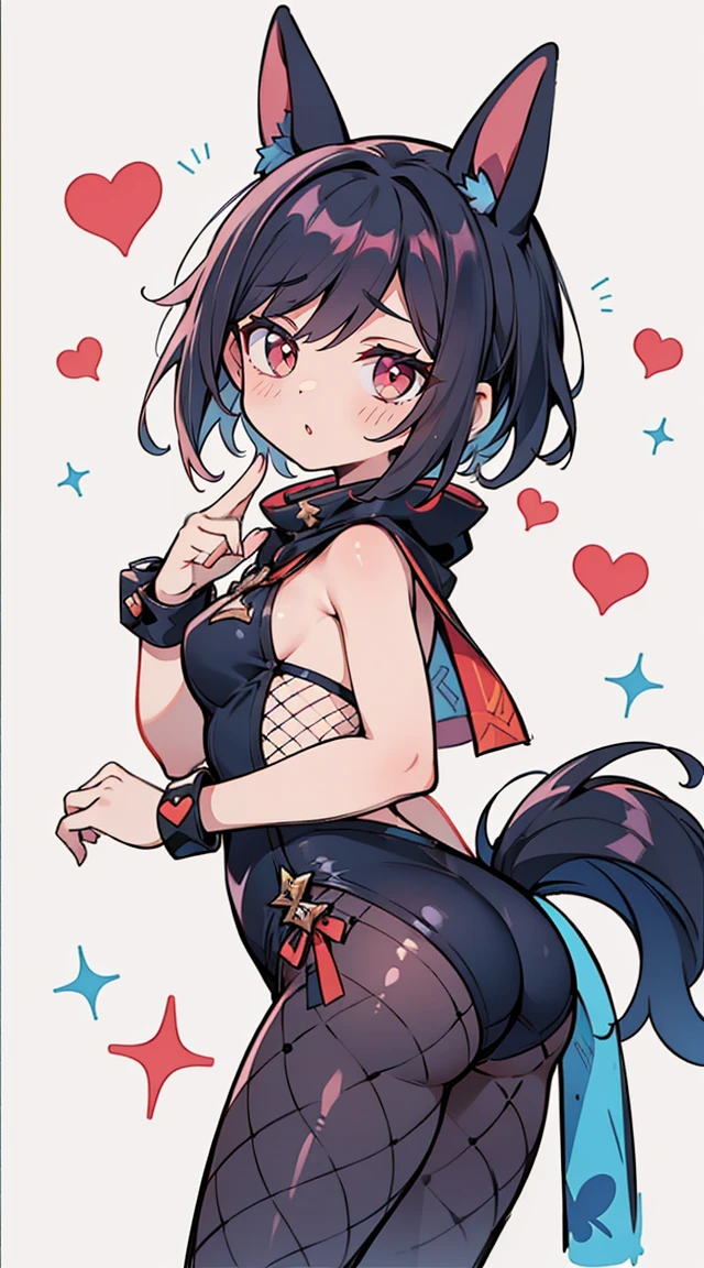 1 garota em, corpo todo, Design de personagem, ((Rabo de cavalo rosa solto com fita branca)), ((eyes are red)), (Olhos Zito sem luzes), ((Cara reta fria)), (Toupeira sob o olho direito), franja longa, Eyes are hearts, Lavagemcerebral, seios grandes e cheios, alta qualidade, Sacanagem, Magic Reform, Fato com fenda de borracha preta, Fishnet pantyhose, cintas-ligas, salto alto preto, plano amplo, Detailed arrest background