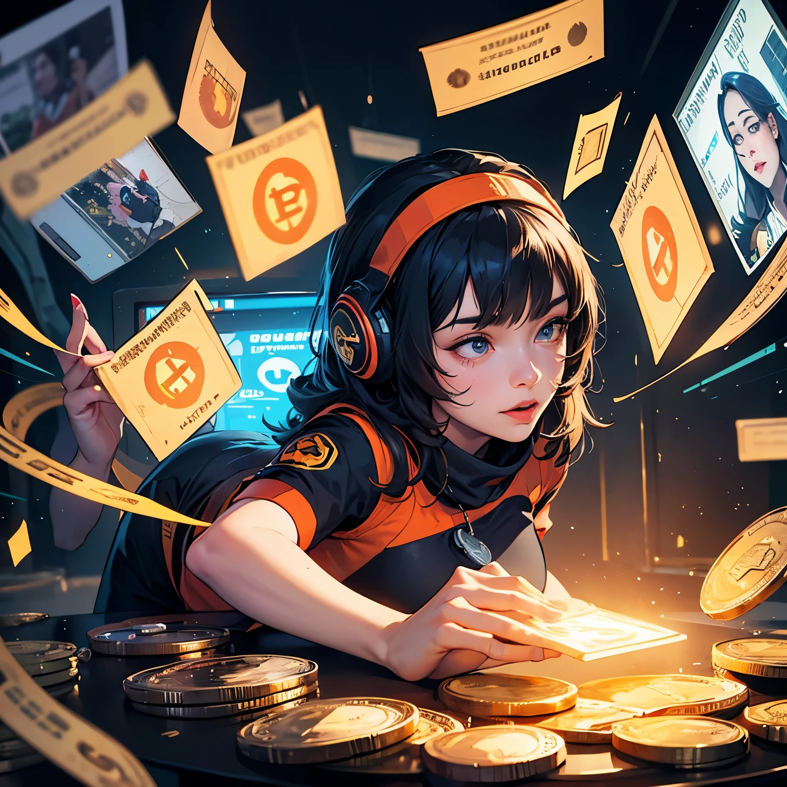 a logo with a light gray background and a price statistic going up and in front of it a cartoon baby panda surrounded by many gold coins and holding a gold coin in his hands 