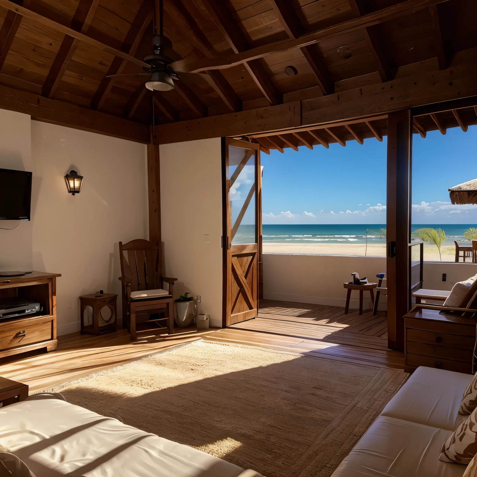A beach house cabanna interior, high detail photo realistic