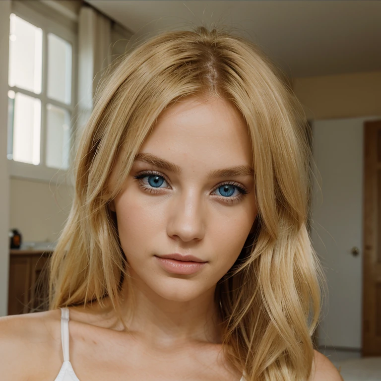 Beautiful 25 year old woman with blonde hair and blue eyes