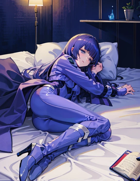 highest quality,sleeping face up in bed，Crab crotch，please show me your boots，thigh high boots，leotardチラ見せ，glove，Strange thieves，elegant, 1 girl, leotard，body suit，cute, blushed, looking at the viewer, from below, prison，blue eyes, beautiful eyes, beautiful background, particles of light, Light of the sun, dramatic lighting, outside, shiny, realistic, table top, highest quality, super detailed, be familiar with, scenery, beautiful and fine eyes, fine hair