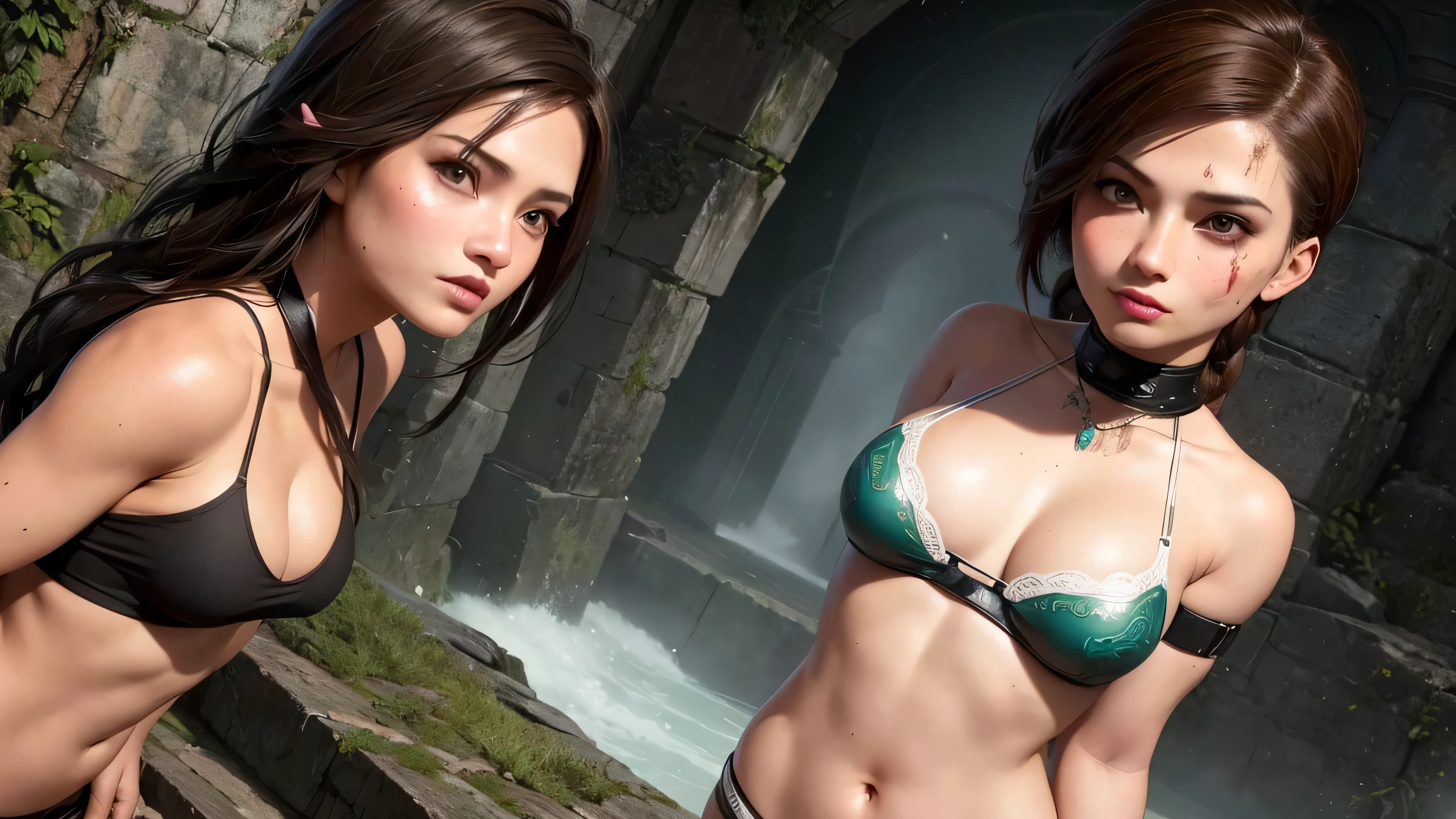 16k, realista, charismatic, muito detalhado, uma garota de 20 anos, uma mulher sexy e charmosa inspirada no jogo Rise of the Tomb Raider
