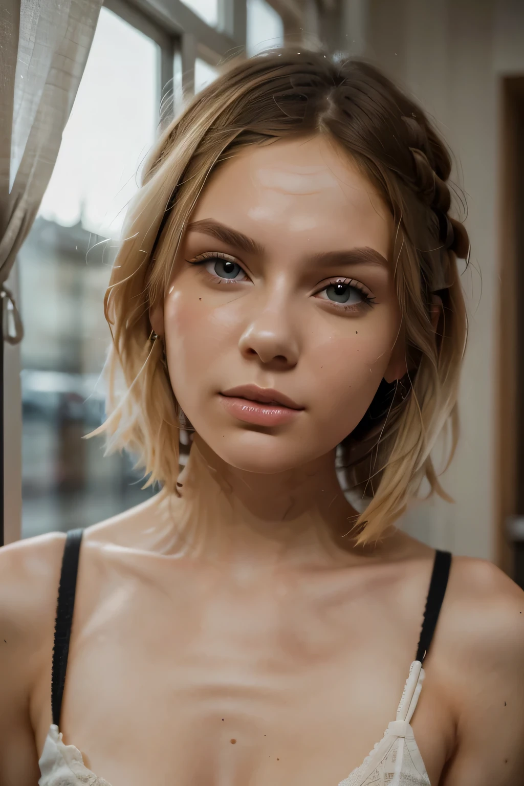 Portrait of (dasha::1.8) ([russian|petite]::1) (age 20:1) ([blond|short]hair::1.4) ([diamond shaped|clear|detailed] face::1.4) (textured skin::1.0)