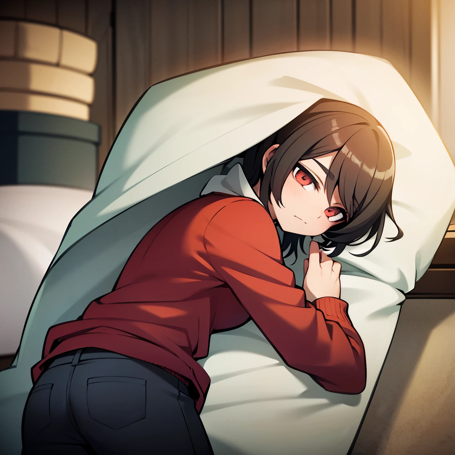 Imagen estilo anime de un chico de baja estatura que viste una larga capa negra mientras sostiene una daga de color rojo 